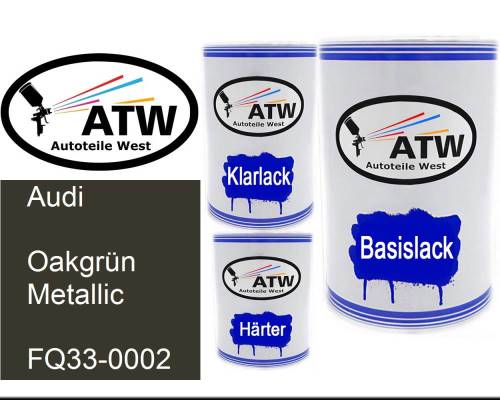 Audi, Oakgrün Metallic, FQ33-0002: 500ml Lackdose + 500ml Klarlack + 250ml Härter - Set, von ATW Autoteile West.